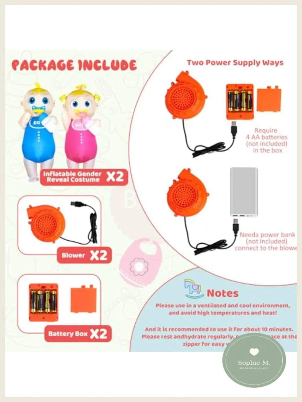 Inflatable Baby Costume Set for Gender Reveal Party with Blower Fans